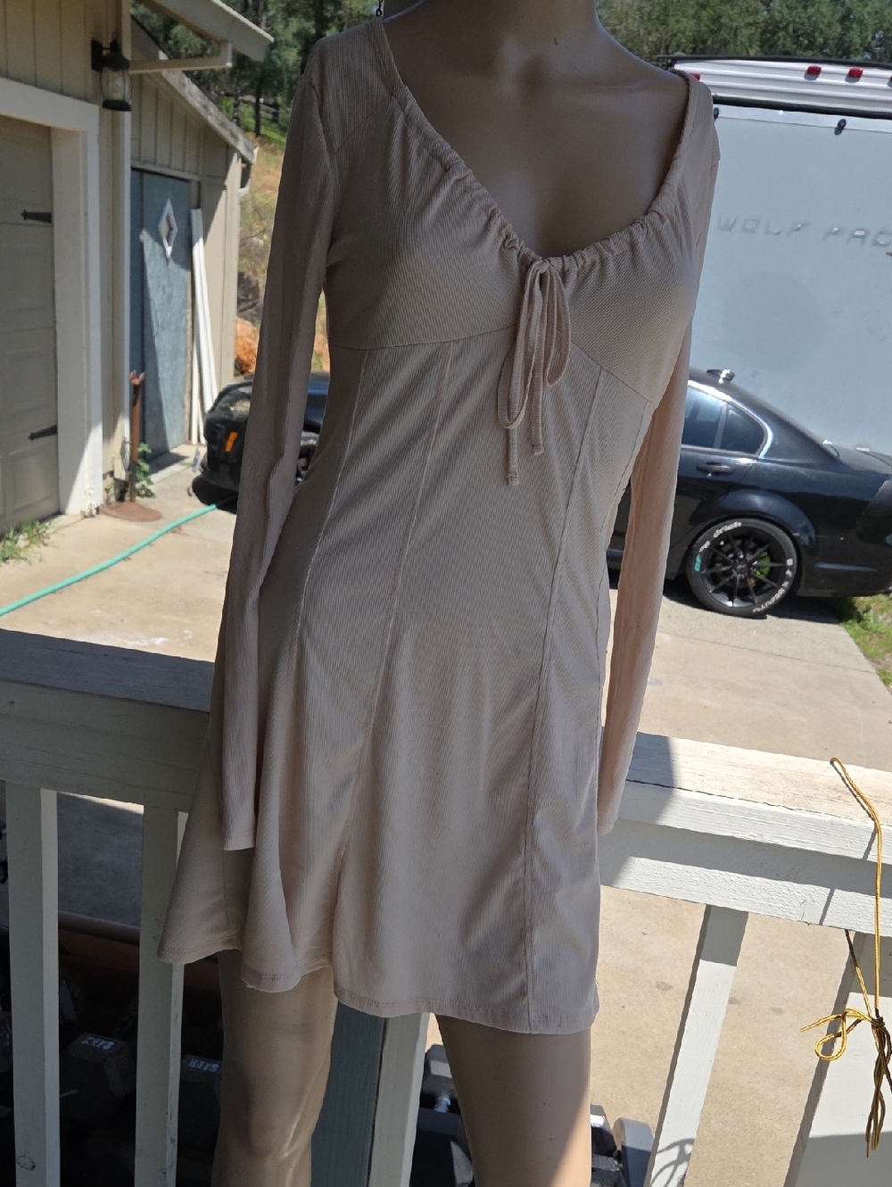 Soft Blush Tie-Front Long Sleeve Mini Dress